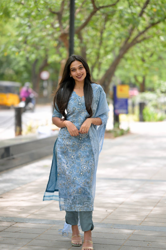 Blue Organza Salwar Suit