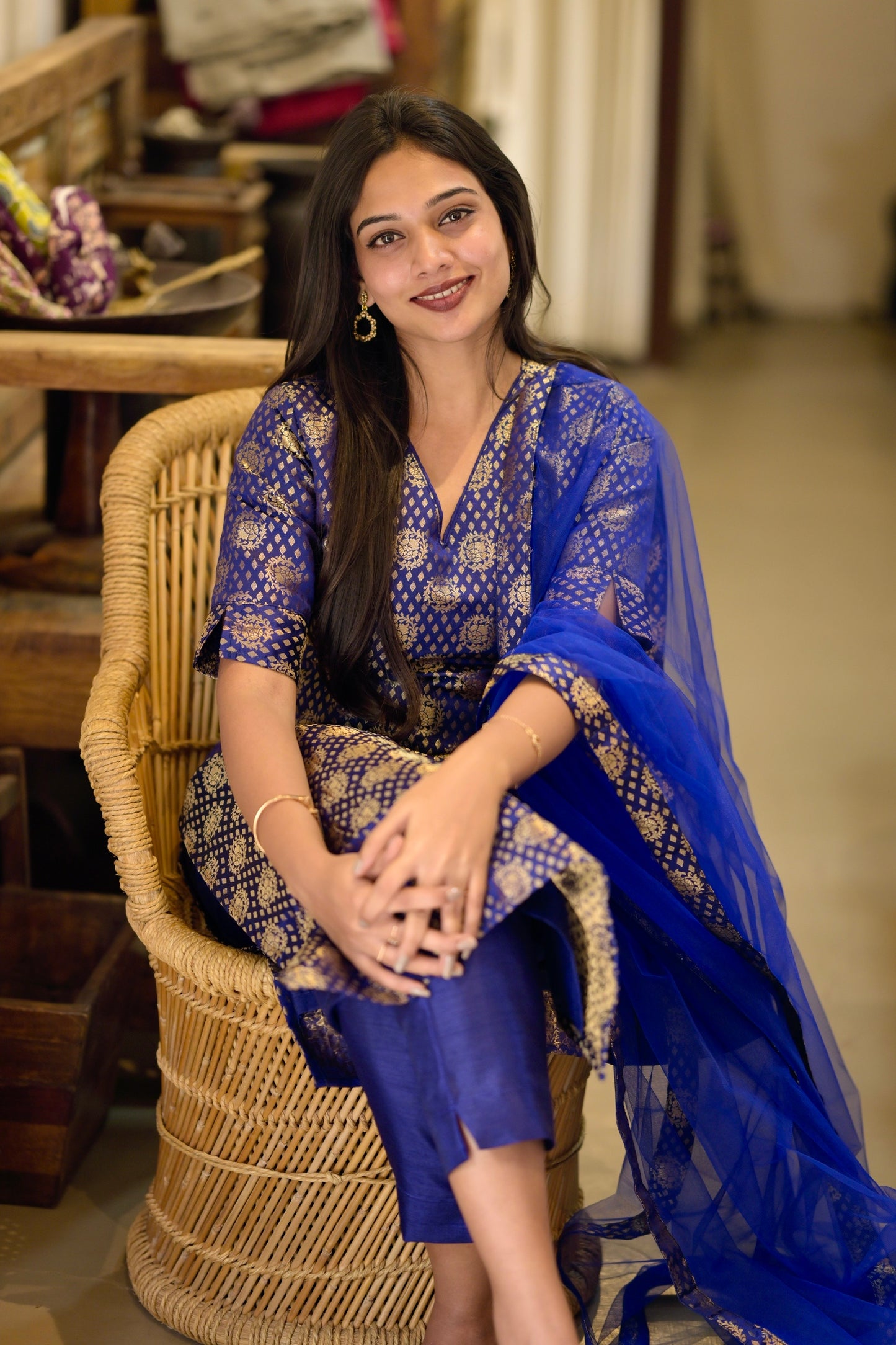 Navy Blue Banaras Suit