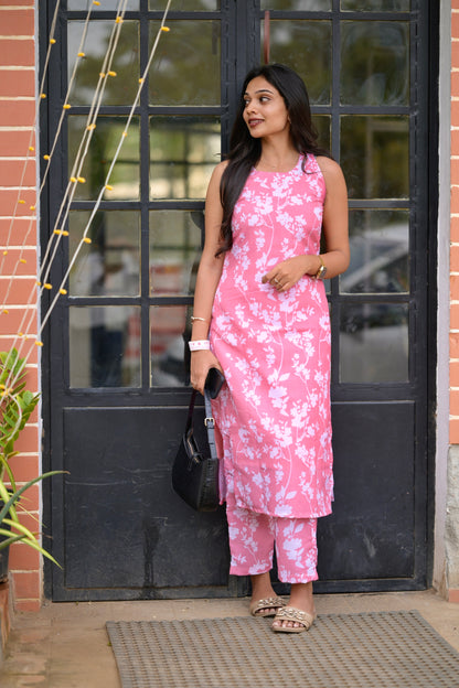 Pink Muslin Silk Co-ord