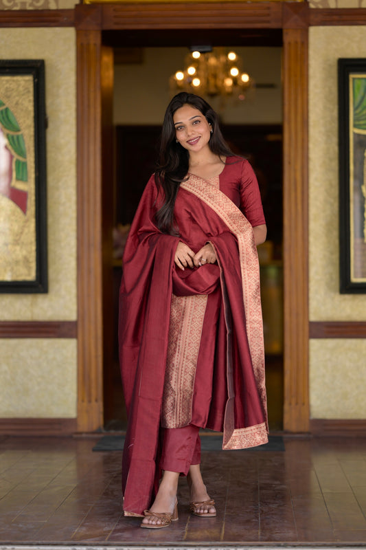 Red Vichitra Suit Set