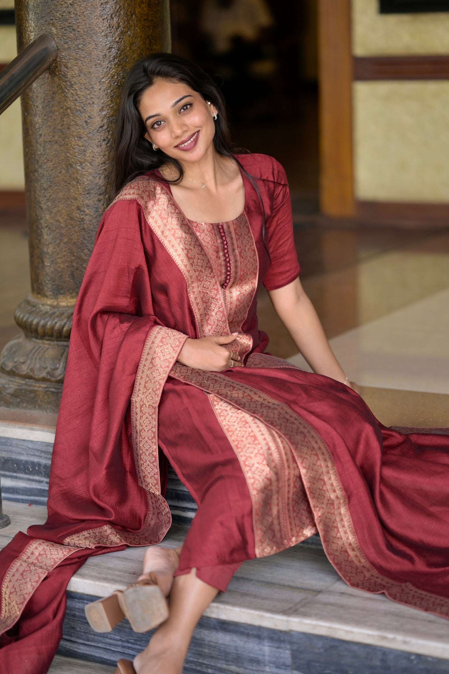 Red Vichitra Suit Set