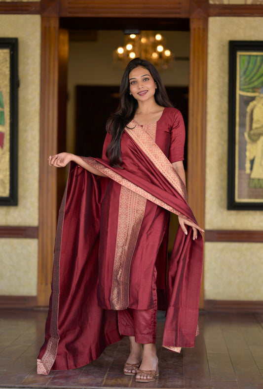 Red Vichitra Suit Set