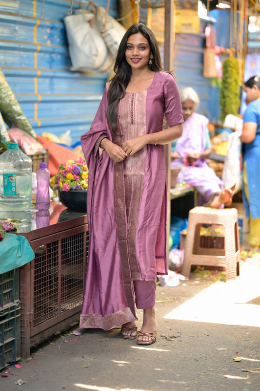Lavender Vichitra Suit Set