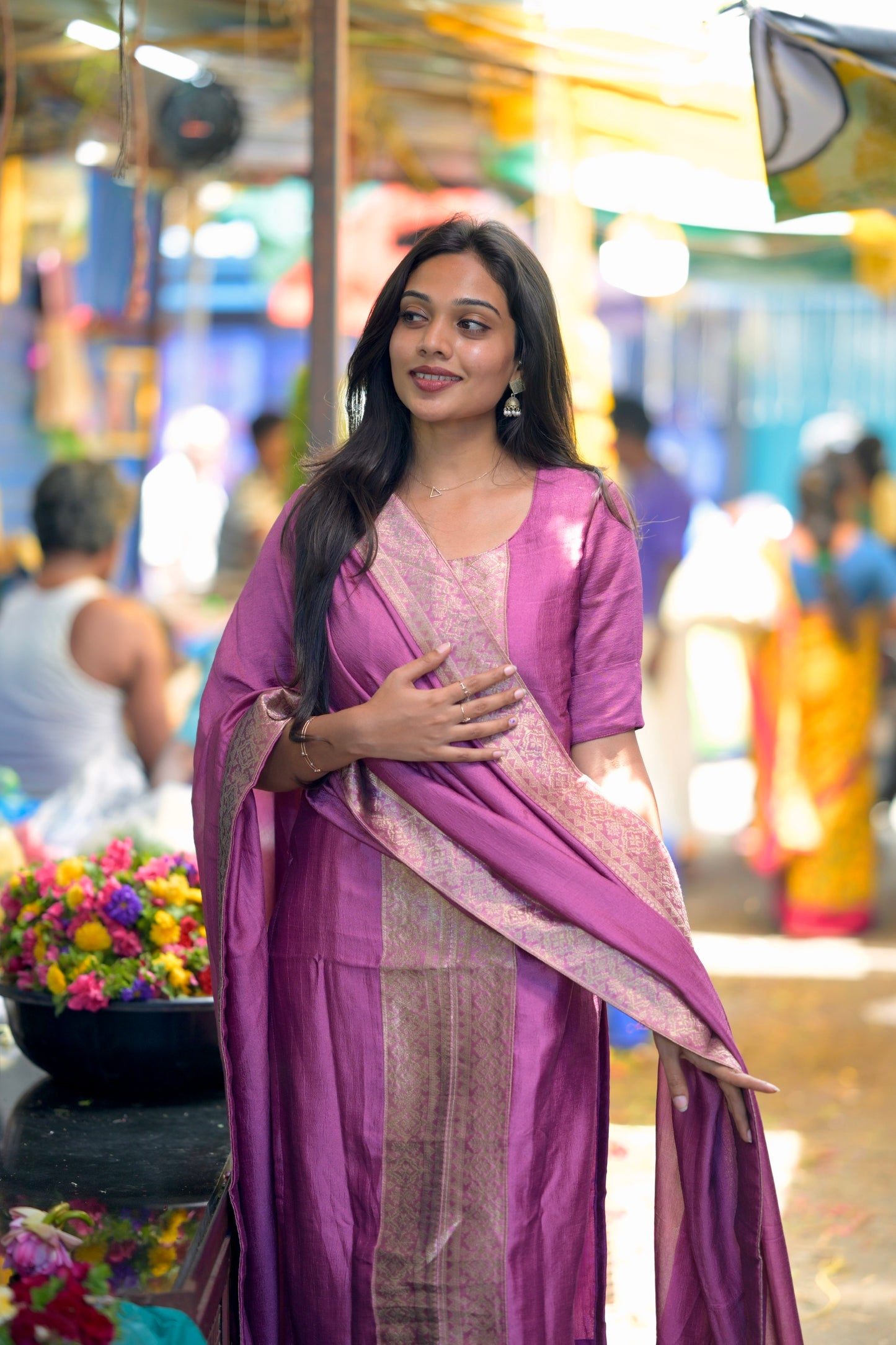 Lavender Vichitra Suit Set