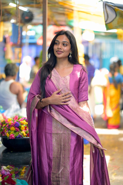Lavender Vichitra Suit Set