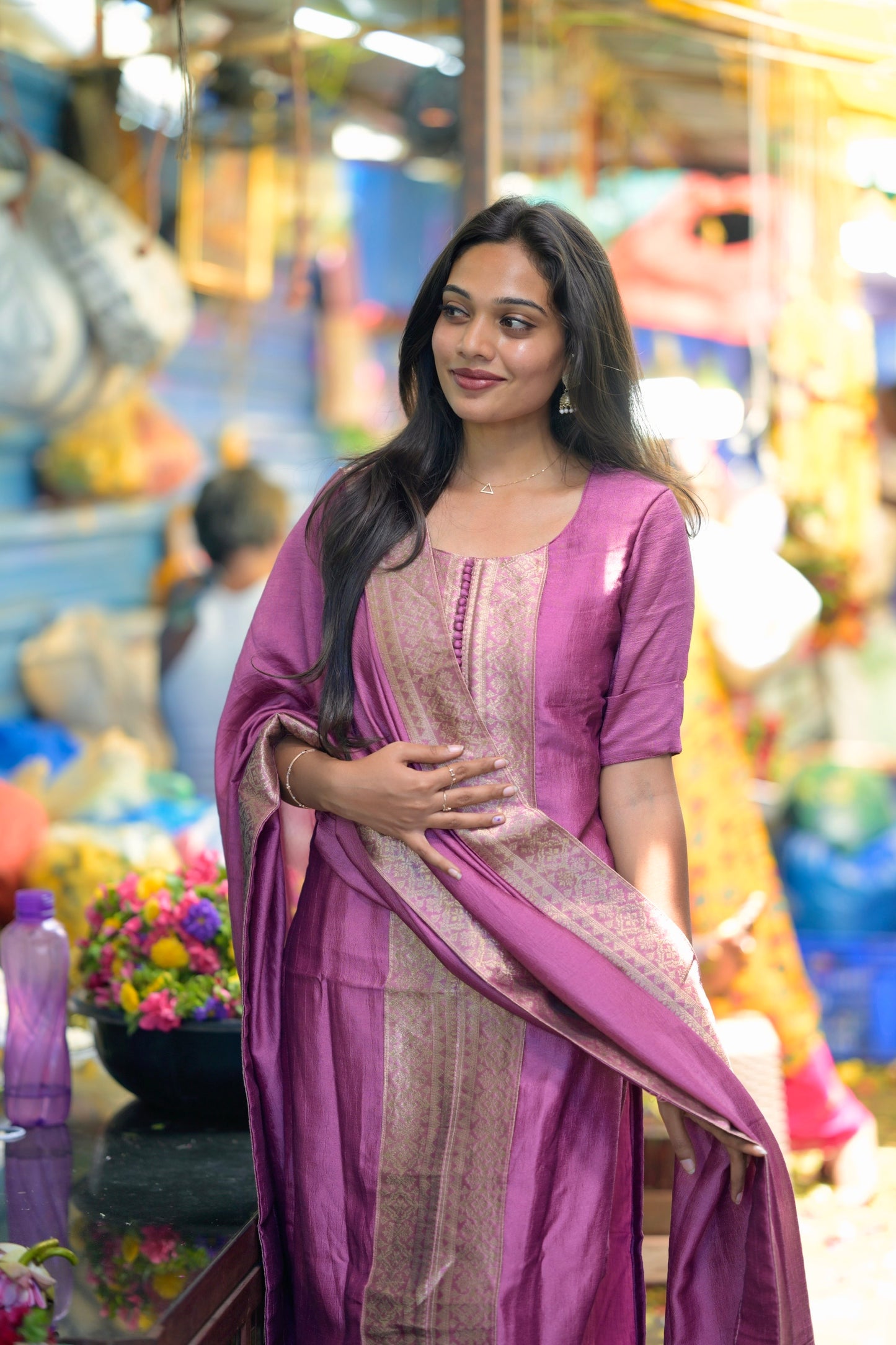 Lavender Vichitra Suit Set