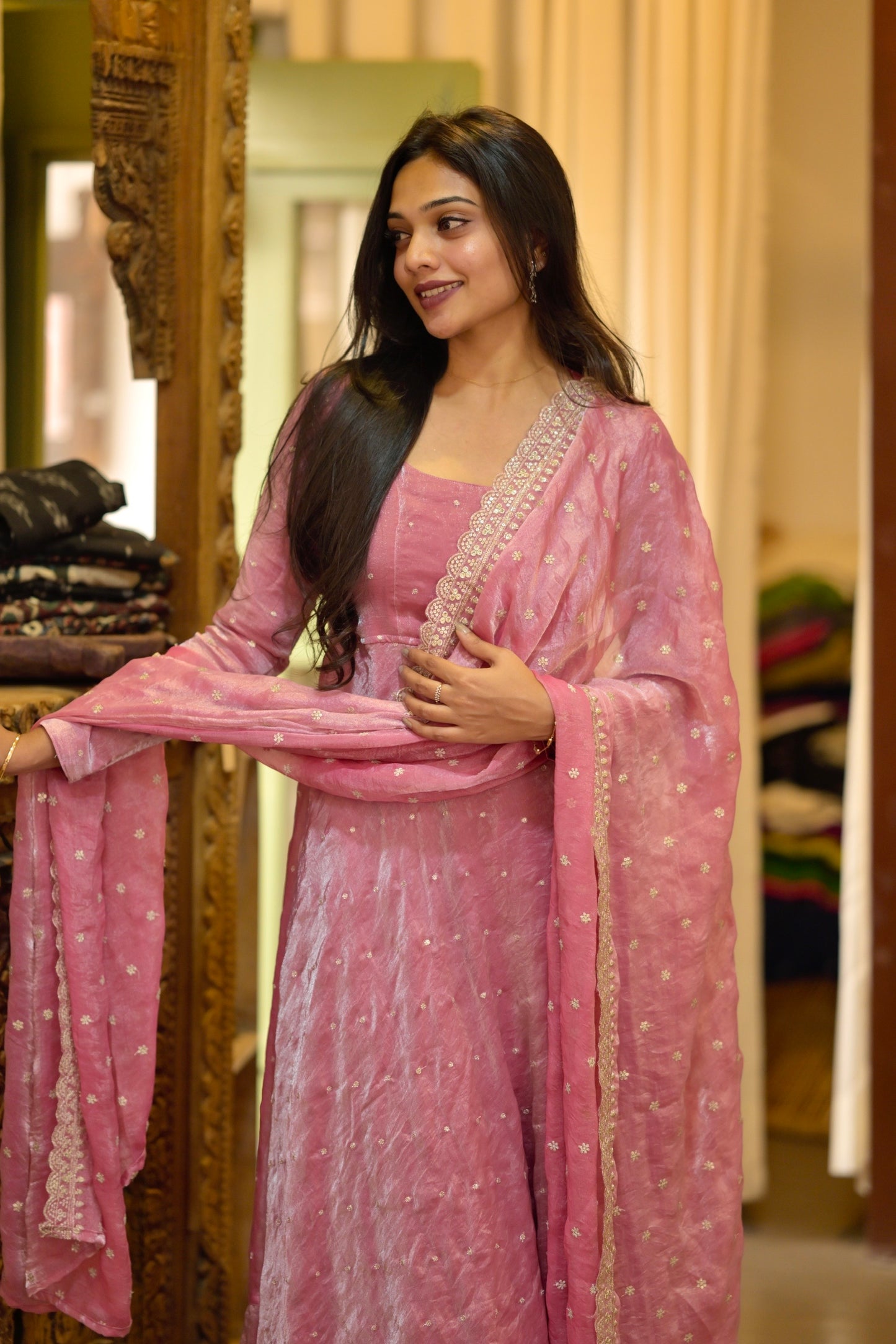 Glass Tissue Anarkali Set