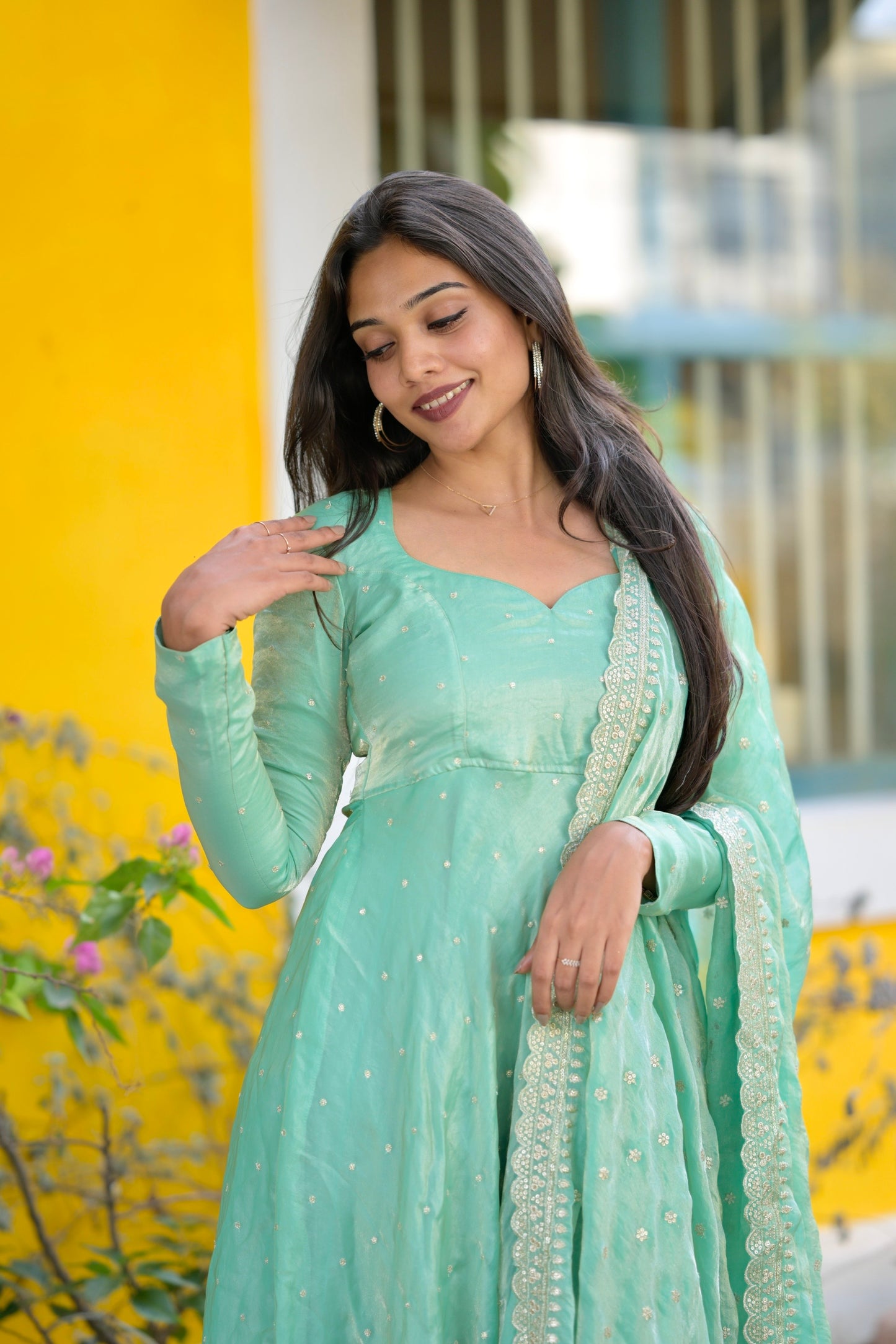Glass Tissue Anarkali Set
