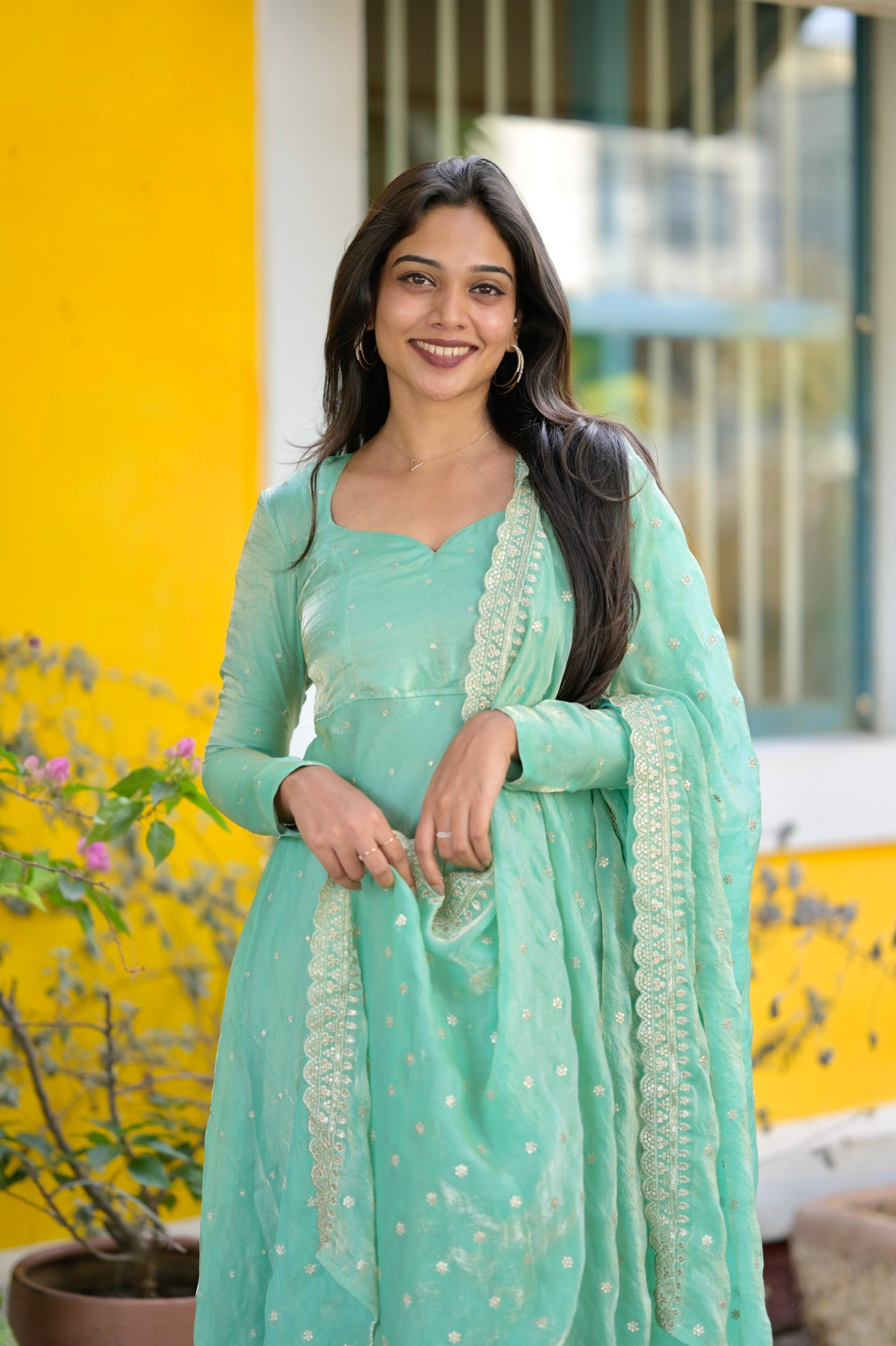 Glass Tissue Anarkali Set