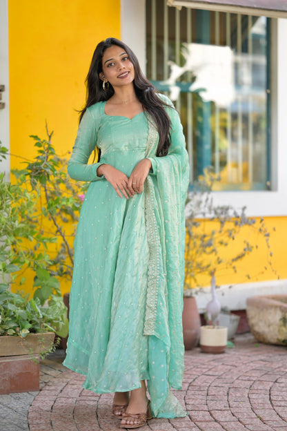 Glass Tissue Anarkali Set