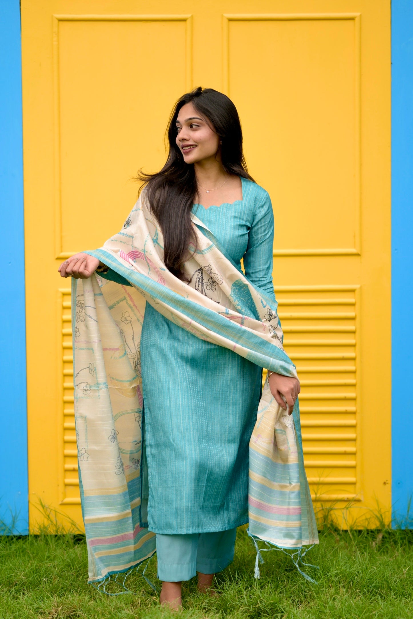 Turquoise Stripes Salwar Suit