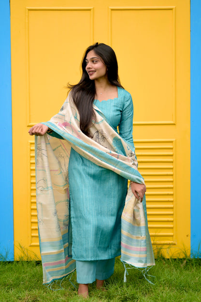 Turquoise Stripes Salwar Suit