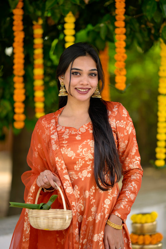 Orange Tissue Banaras Anarkali