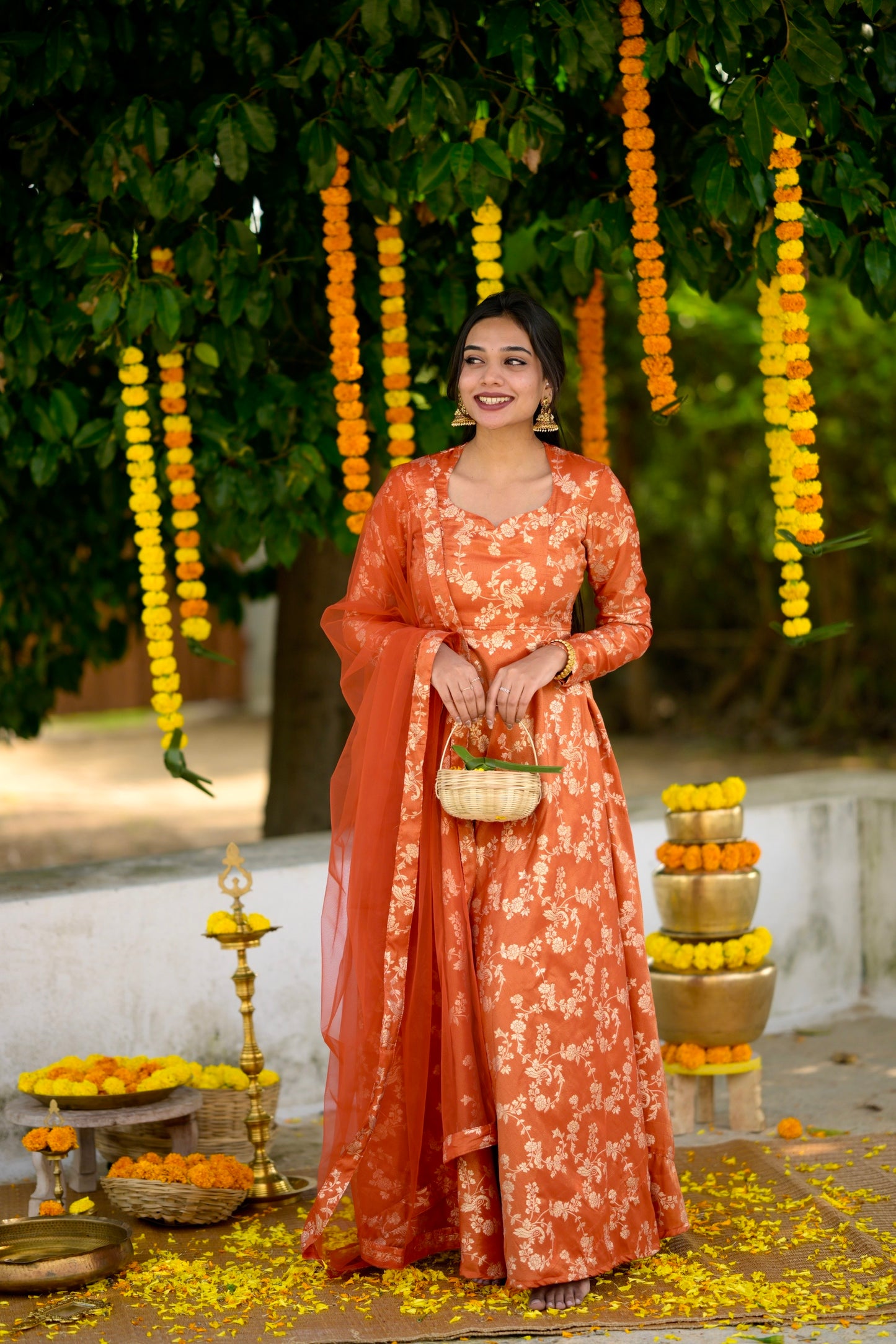 Orange Tissue Banaras Anarkali