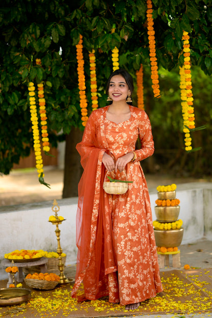 Orange Tissue Banaras Anarkali