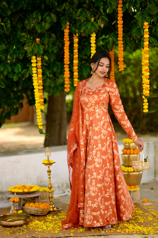Orange Tissue Banaras Anarkali