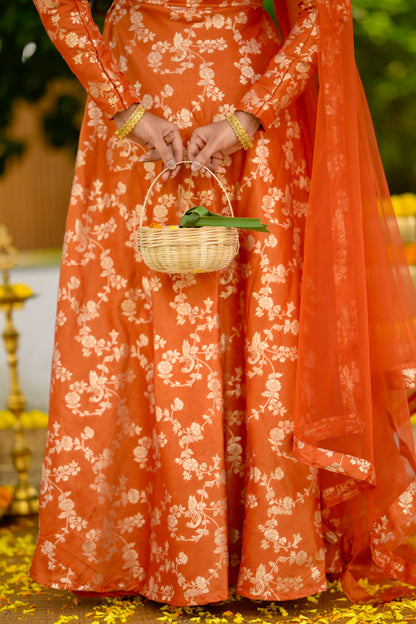 Orange Tissue Banaras Anarkali