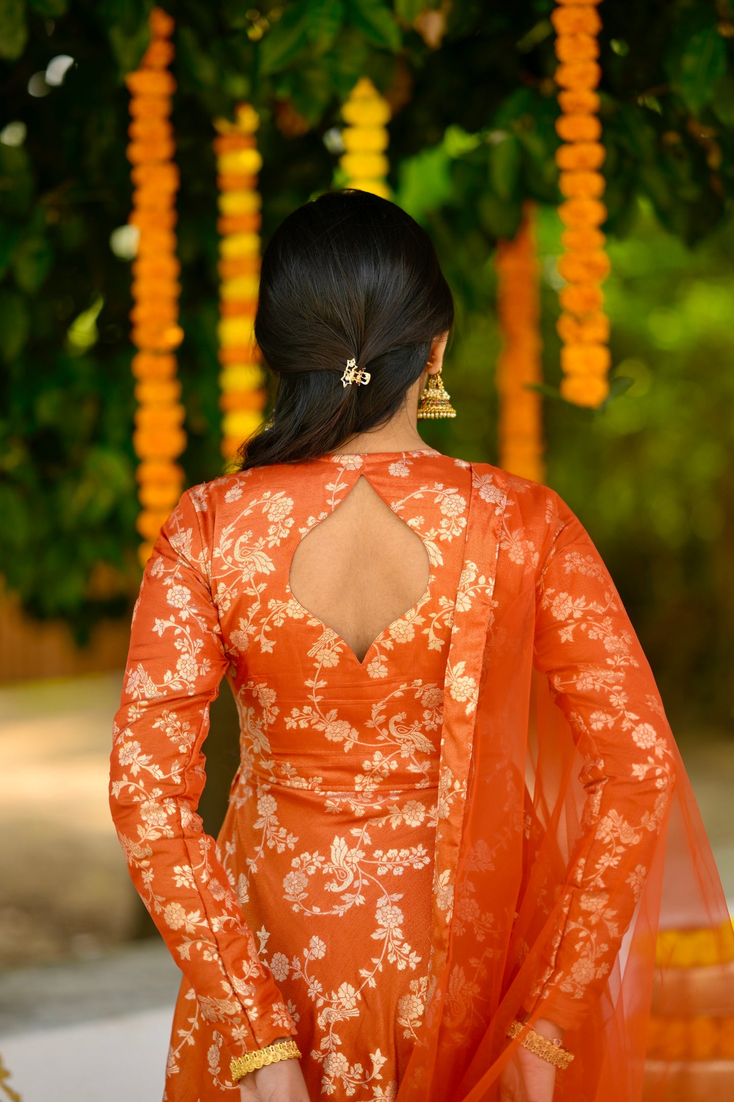Orange Tissue Banaras Anarkali
