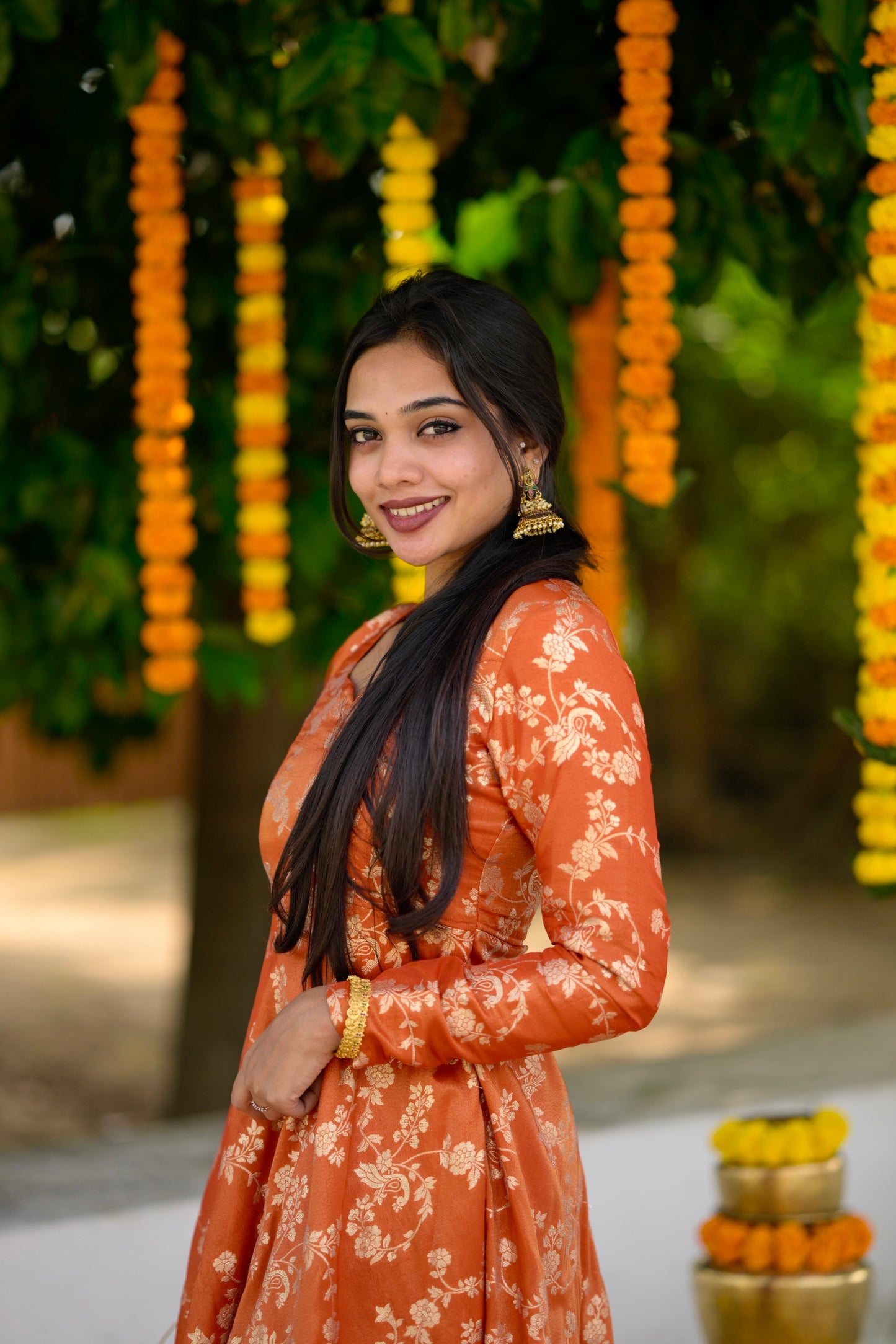Orange Tissue Banaras Anarkali