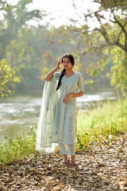 Ice-blue Chanderi Salwar Set