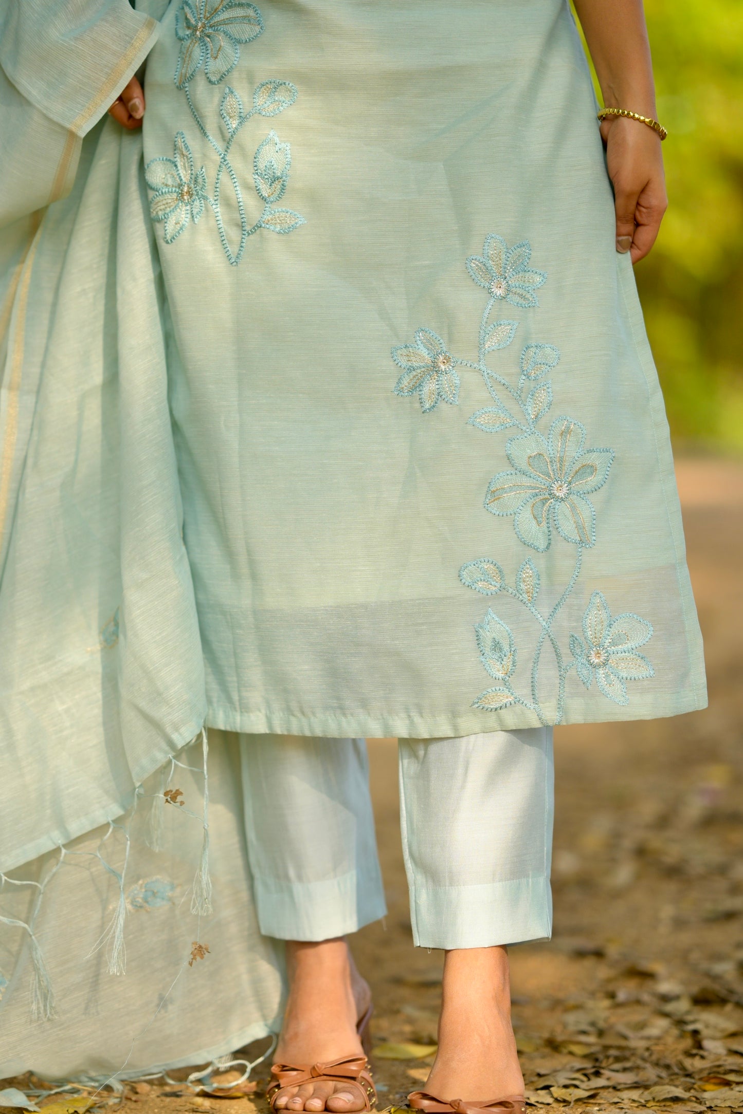 Ice-blue Chanderi Salwar Set