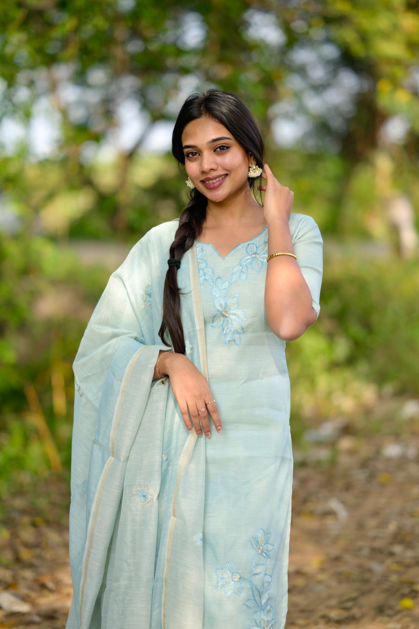 Ice-blue Chanderi Salwar Set