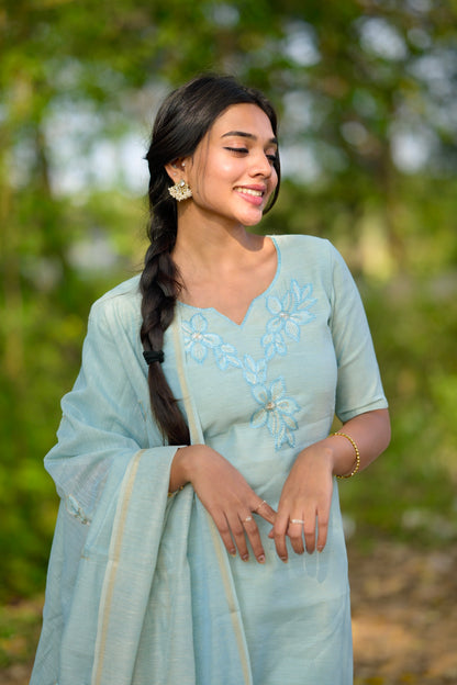 Ice-blue Chanderi Salwar Set