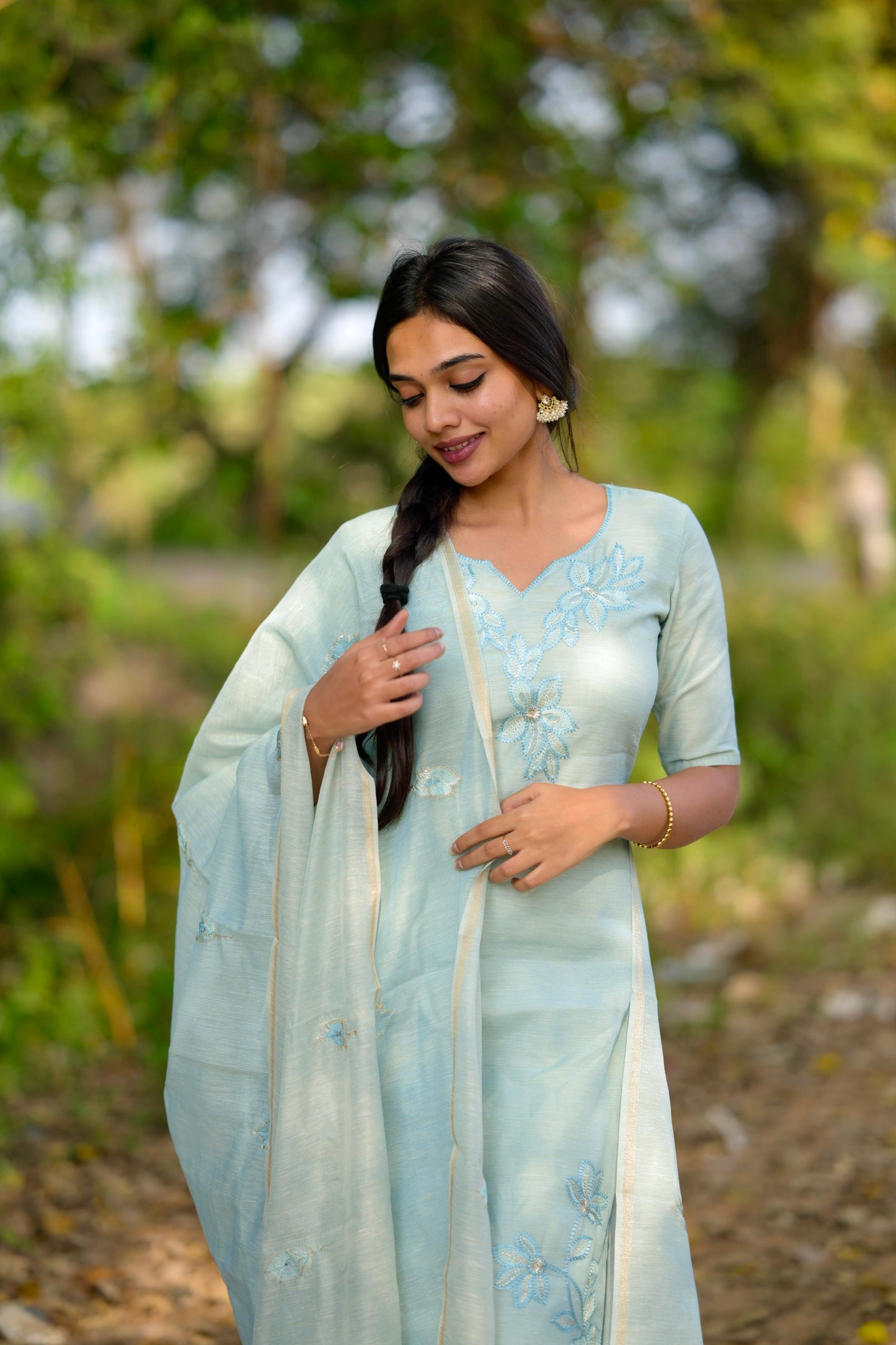 Ice-blue Chanderi Salwar Set