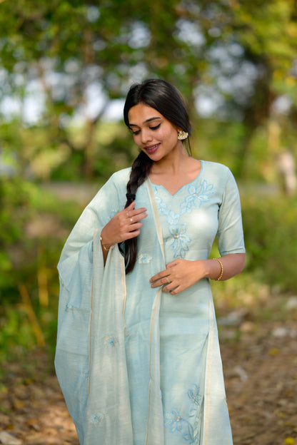 Ice-blue Chanderi Salwar Set