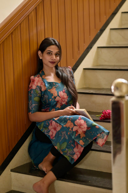 Blue Floral Kurta
