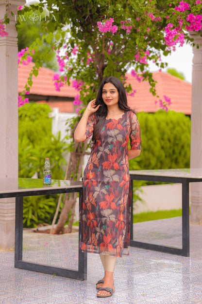 Abstract Printed Organza Kurta