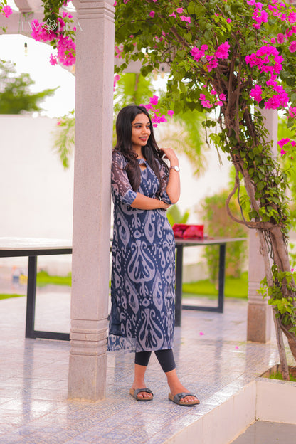 Navy Blue Organza Kurta