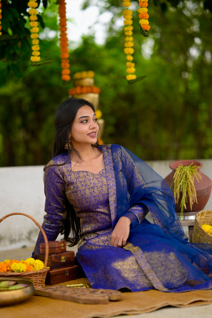 Navy Banaras Suit Set