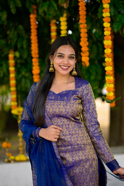 Navy Banaras Suit Set