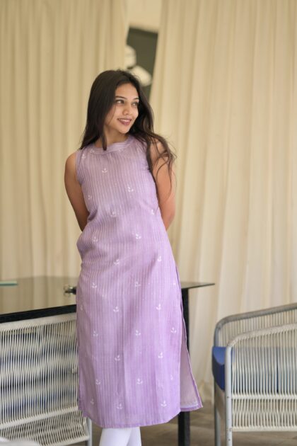 Lilac Thread Work Kurta