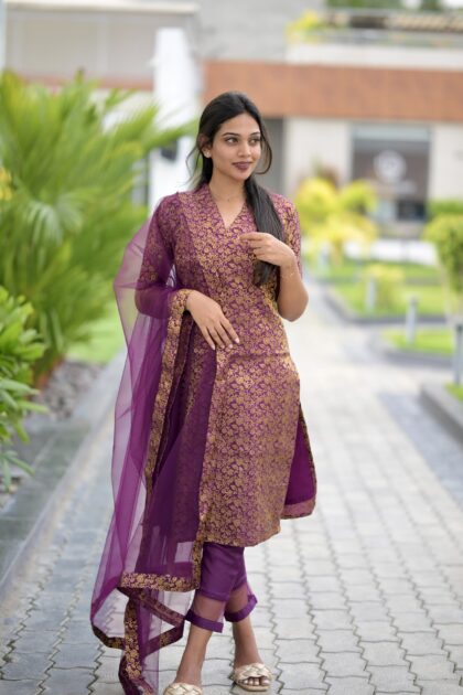 Wine Banaras Suit Set