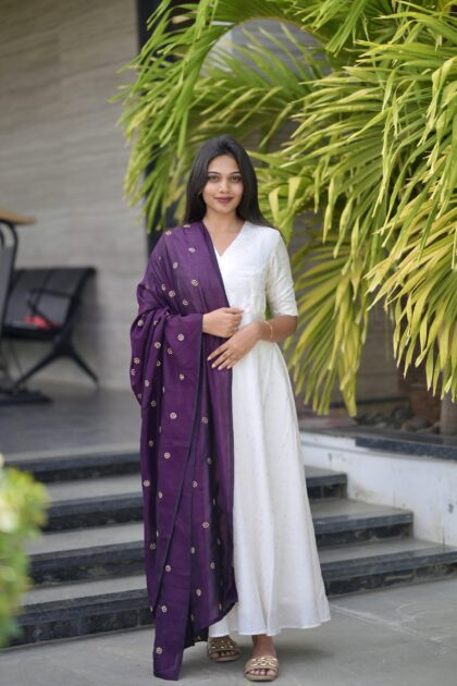 White Anarkali Set