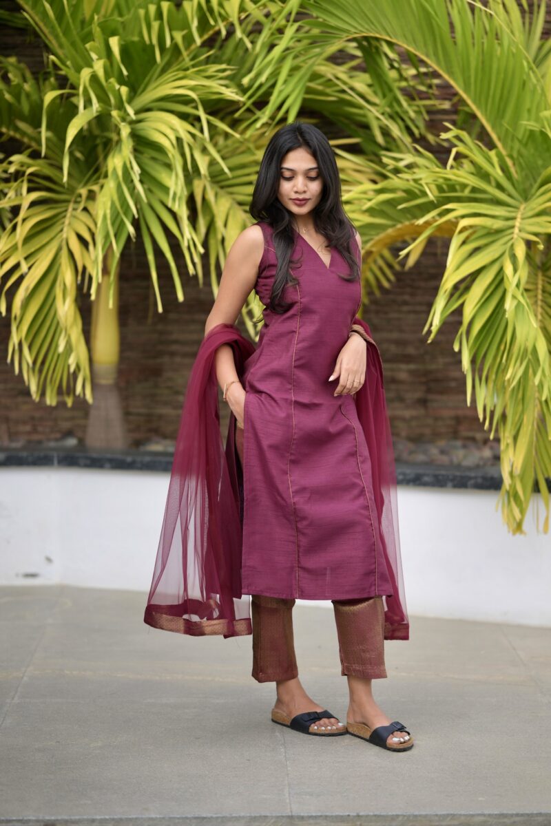 Maroon Raw Silk Suit Set - Image 4