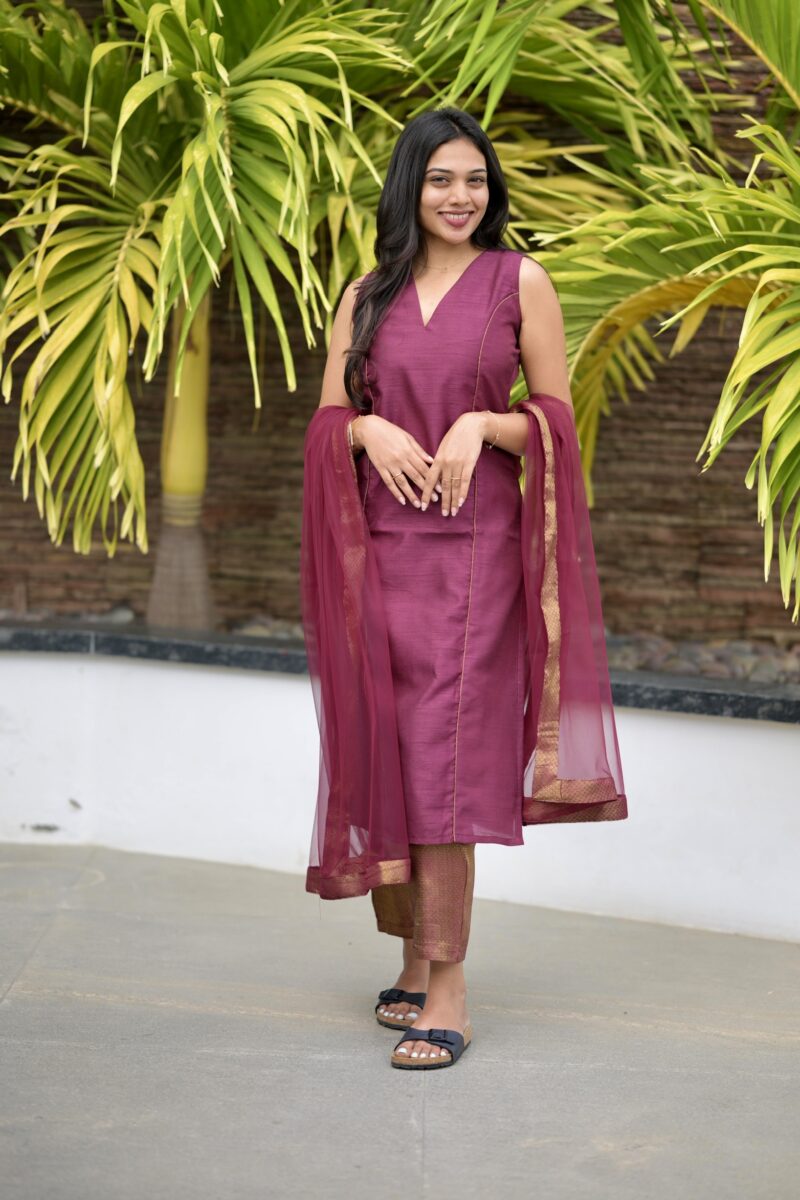 Maroon Raw Silk Suit Set - Image 5
